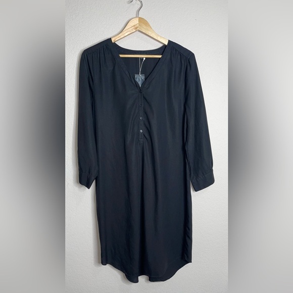 Eileen Fisher Black Button Front Tencel Tunic Style Dress Size Small - Picture 2 of 7